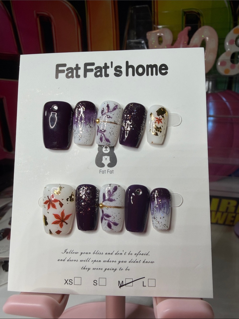 Fat Fat's Home Purple and White Press-On Nail Set